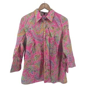 Lauren Ralph Lauren Pink Paisley Button Down Shirt Size 2X Plus Cotton